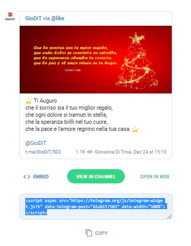 come incorporare un post su telegram