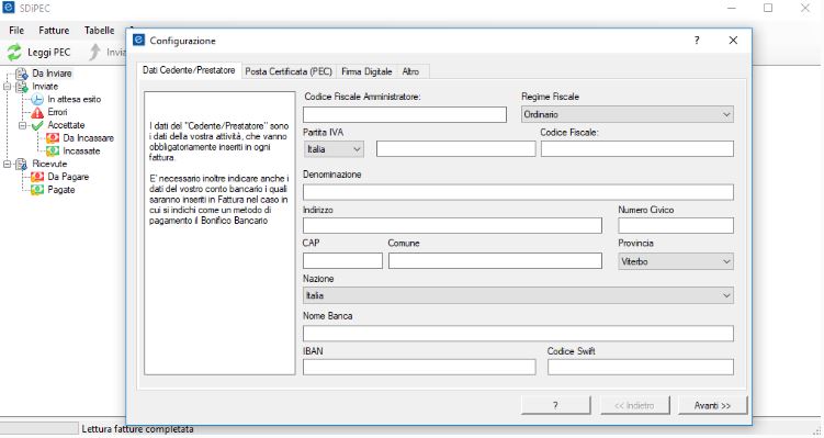 SDiPEC come impostare dati per fatturazione elettronica