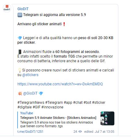 sticker animati: Telegram 5.9