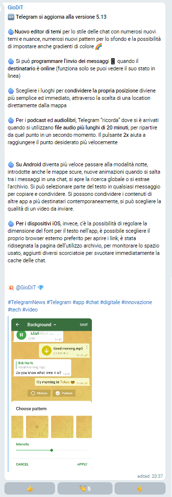 l'ultimo aggiornamento di Telegram_GioDiT