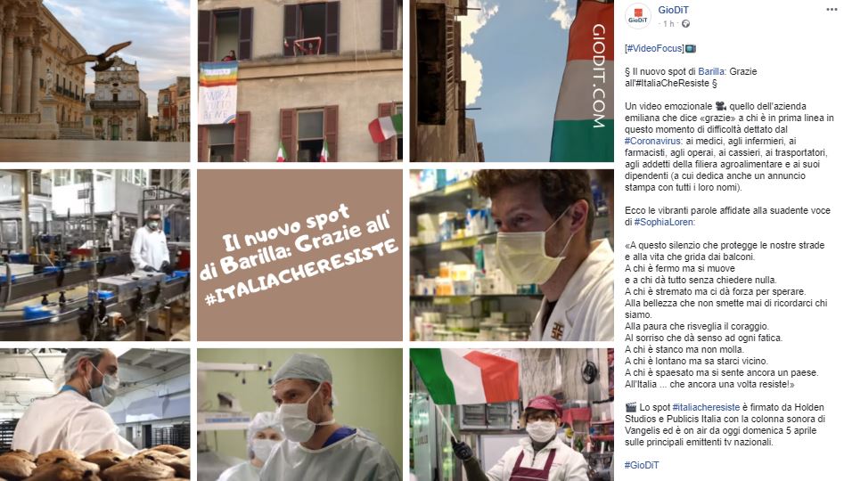 Barilla: il nuovo spot #italiacheresiste con voce di Sophia Loren