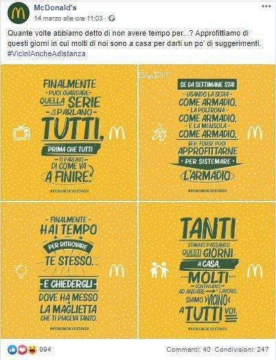 Mc Donal's: comunicare sui social nell'emergenza