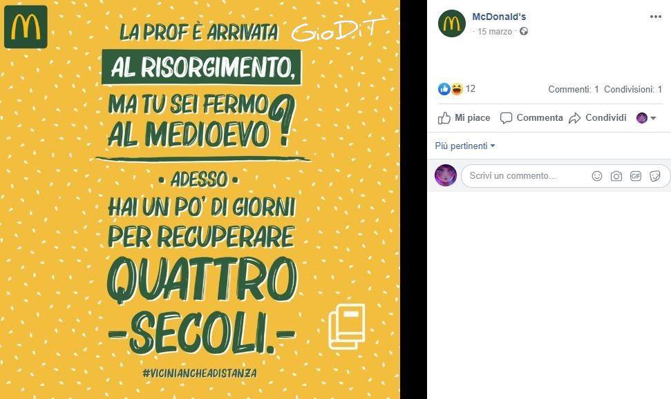 Mc Donal's: comunicare sui social nell'emergenza