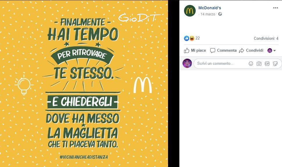 Mc Donal's: comunicare sui social nell'emergenza