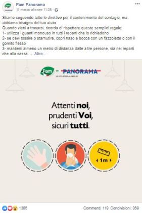 Pam Panorama: comunicazione Facebook nell'emergenza sanitaria Covid-19